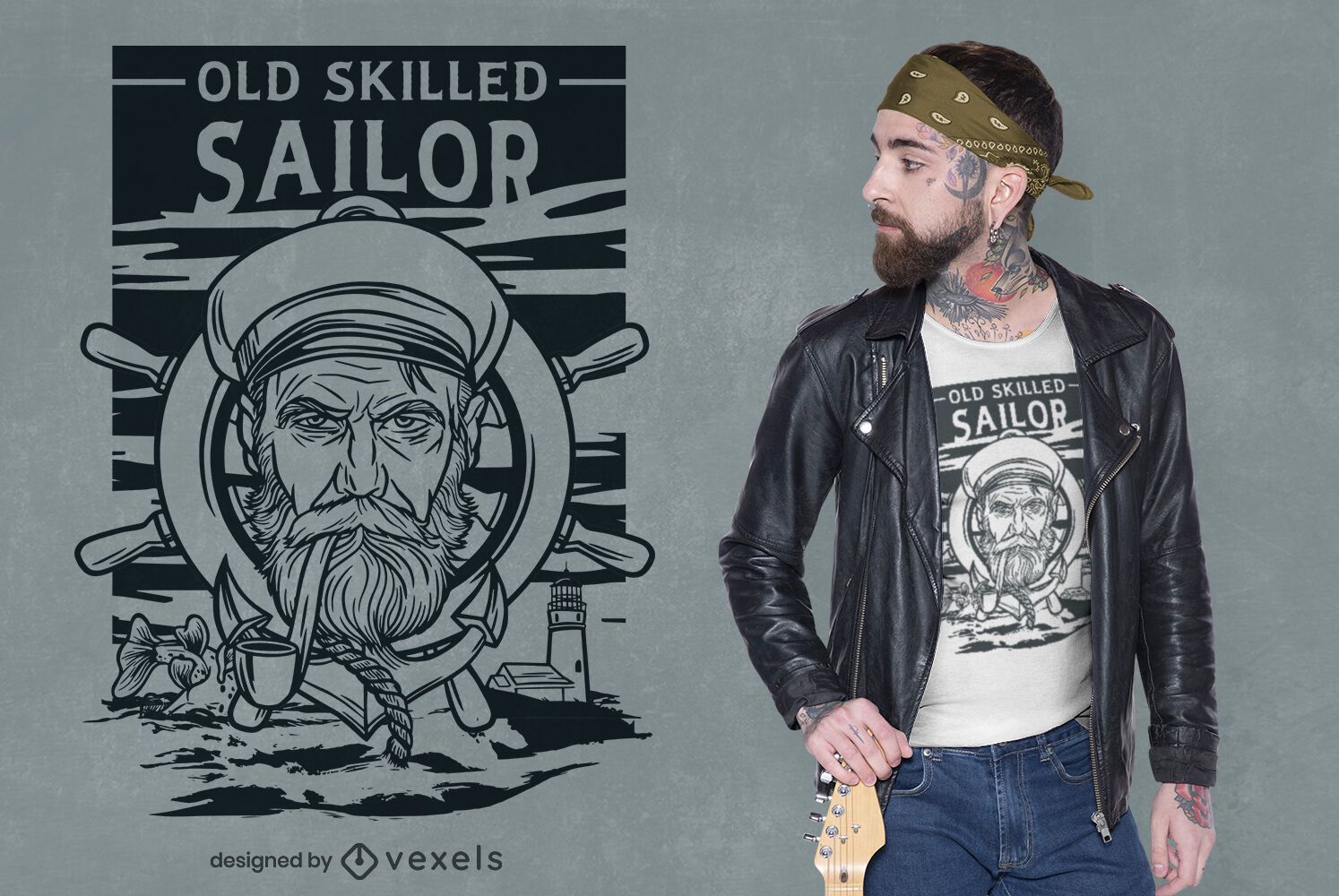 Diseño de camiseta de Sailor Serious Face Line Art.