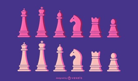 Chess semi flat pieces set