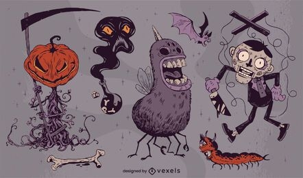 Creepy halloween creatures hand drawn pack