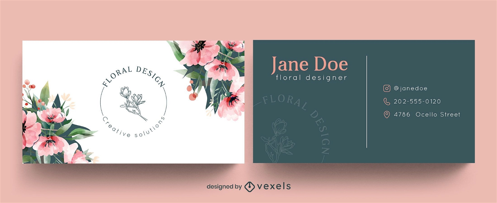 Floral business card template watercolor