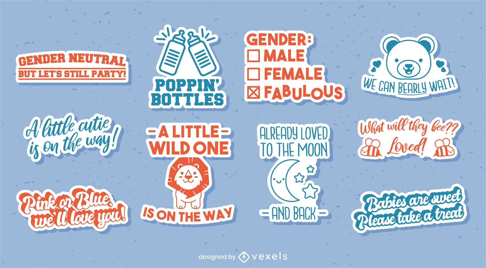 Gender neutral reveal stickers set