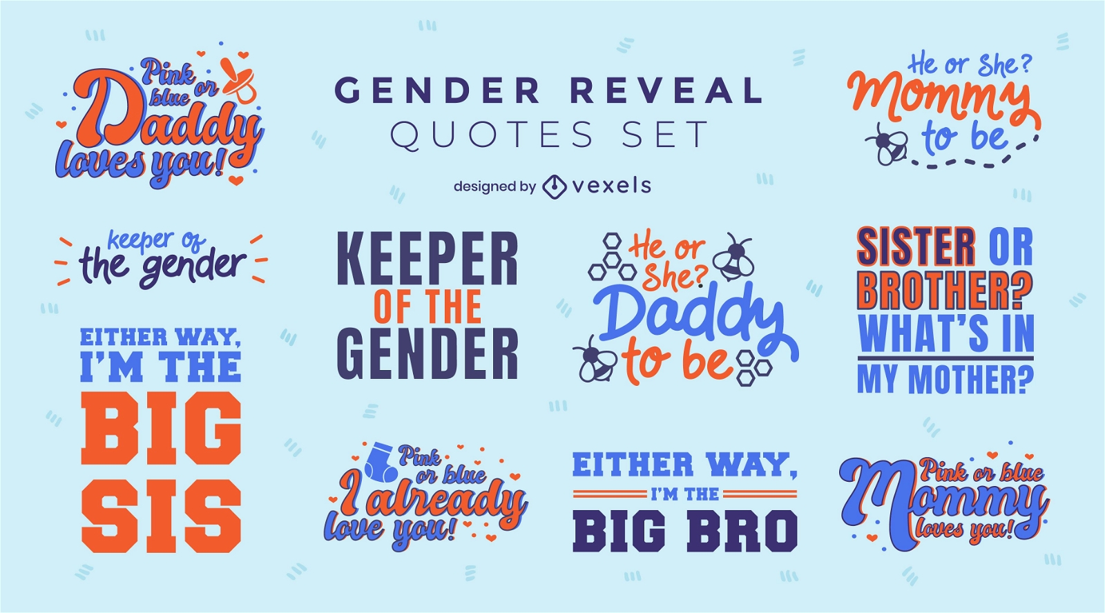 Gender reveal quotes lettering set 