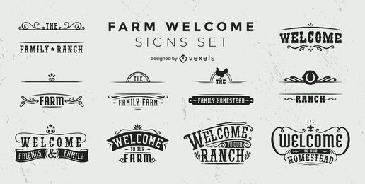Conjunto de carteles de bienvenida de rancho de granja