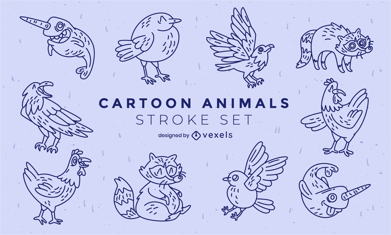 Conjunto de animales de dibujos animados de trazo de elementos