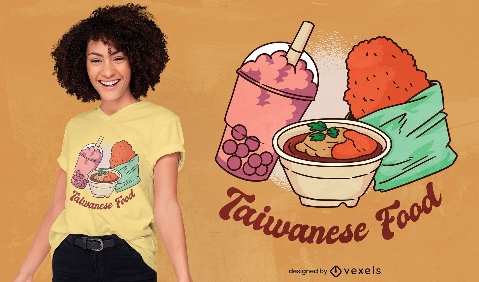 Diseño de camiseta de comida asiática taiwanesa.