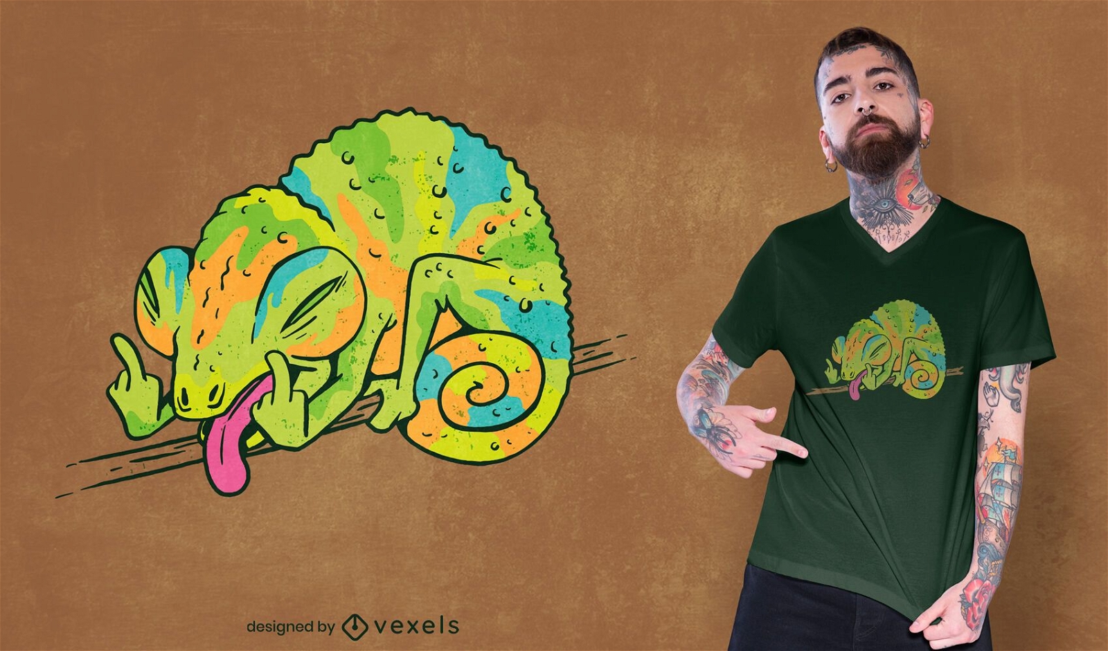 Chameleon funny gesture t-shirt design