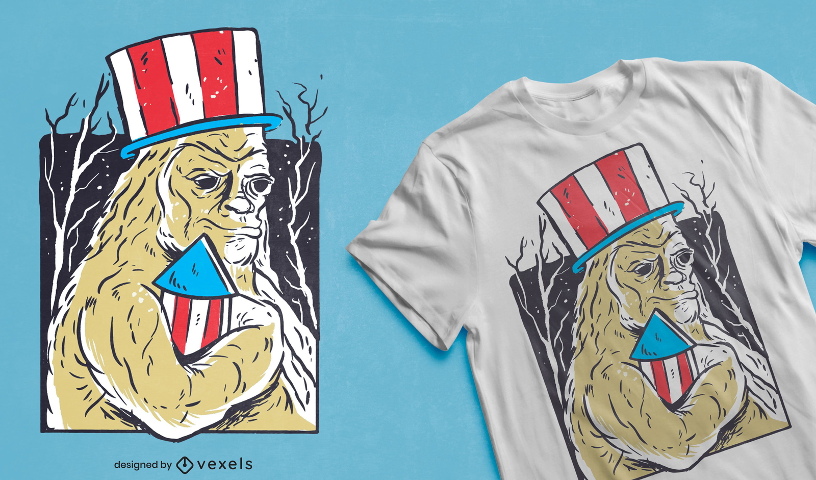 Design de t-shirt patriótico monstro bigfoot