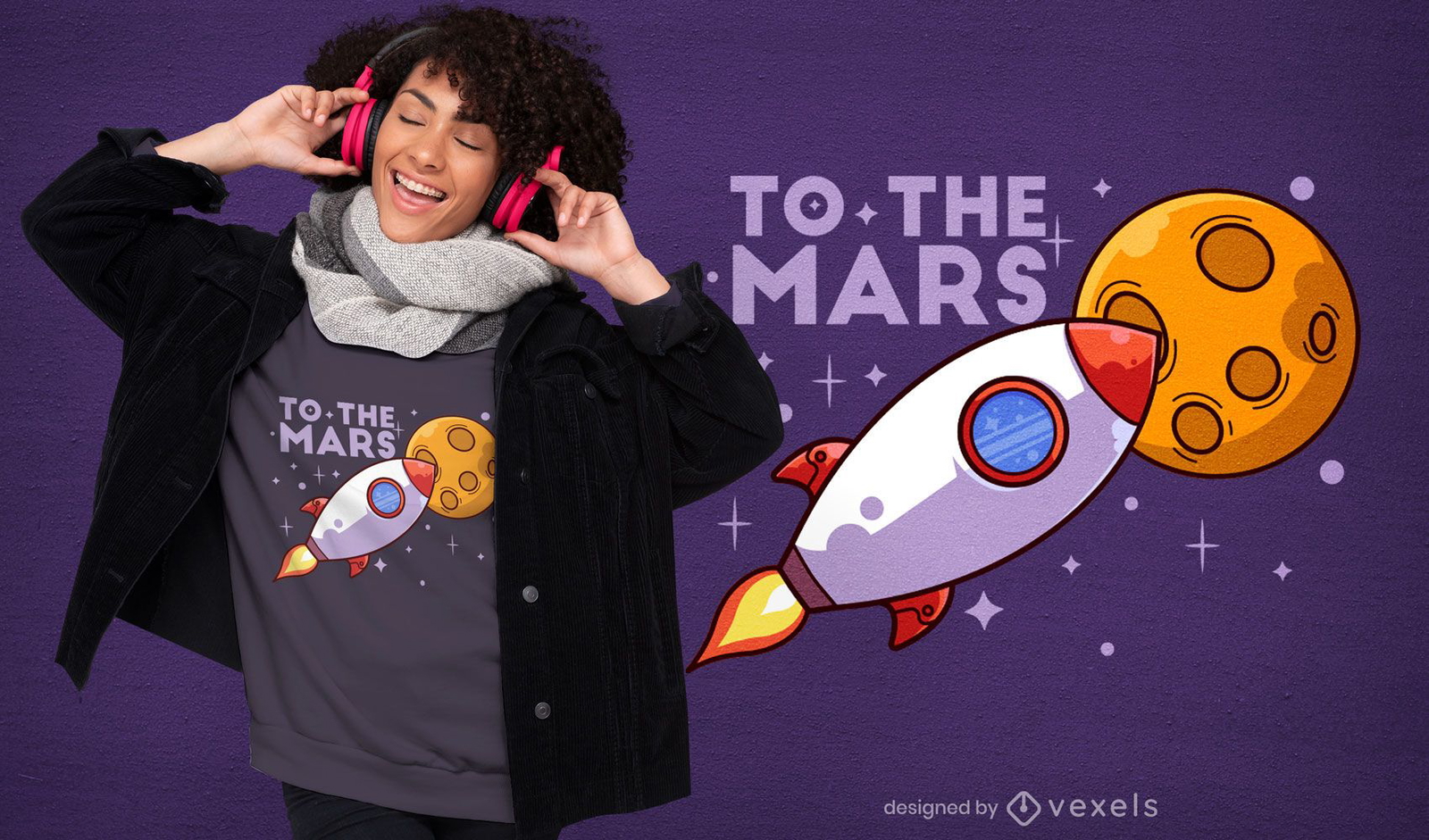 Rocket to Mars Cartoon-T-Shirt-Design