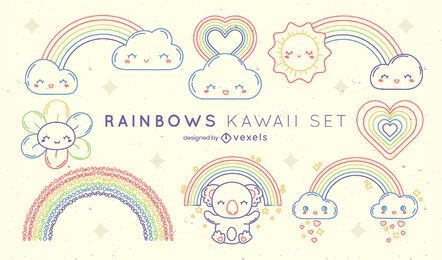 Set of kawaii rainbow elements