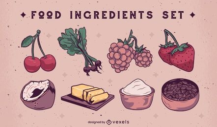 Food elements ingredients set illustration