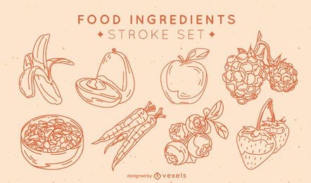 Fruit and vegetable elements stroke set
