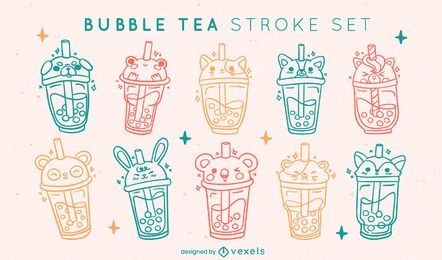 Bubble tea stroke set of drinks