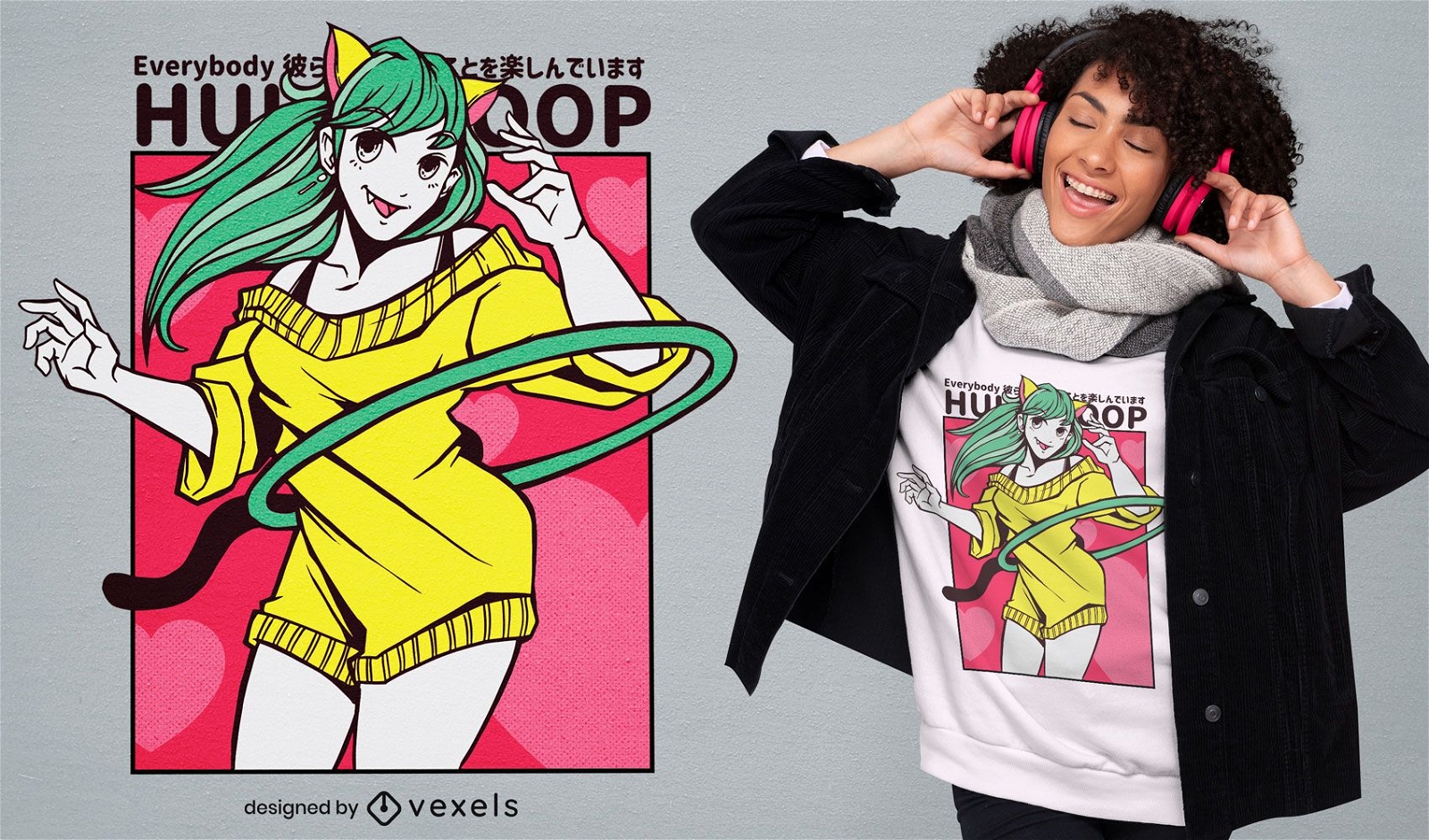 Design de t-shirt de menina hula hoop anime