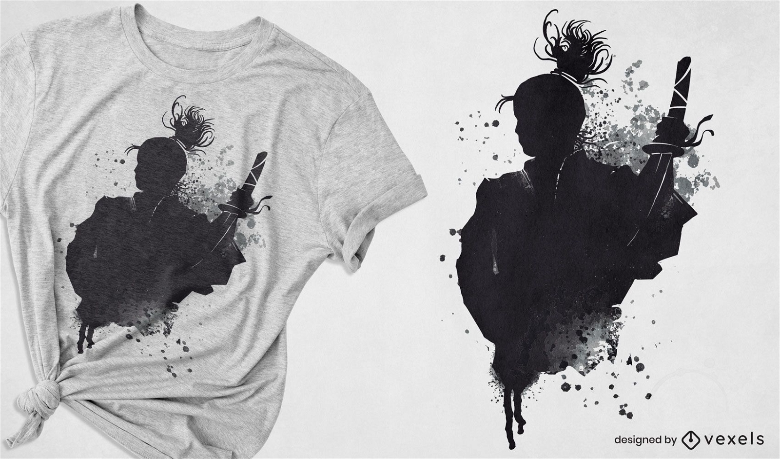 Desenho de t-shirt com arte em tinta de guerreiro samurai japon?s