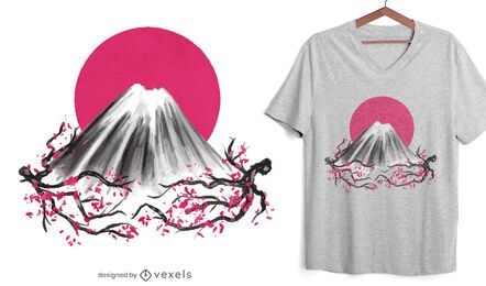Design de t-shirt da natureza japonesa da montanha Fuji