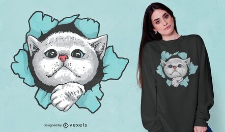 Design de t-shirt de gato fofo pelo buraco