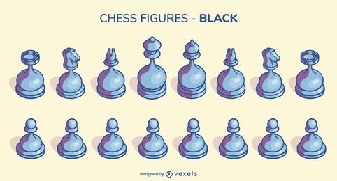 Set of dark rounded chess figures illustration