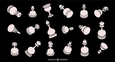 Conjunto de piezas de ajedrez redondeadas de trazo blanco