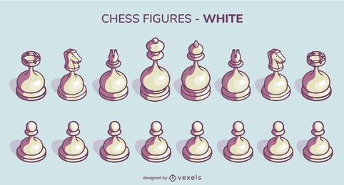 White rounded chess pieces set illustration
