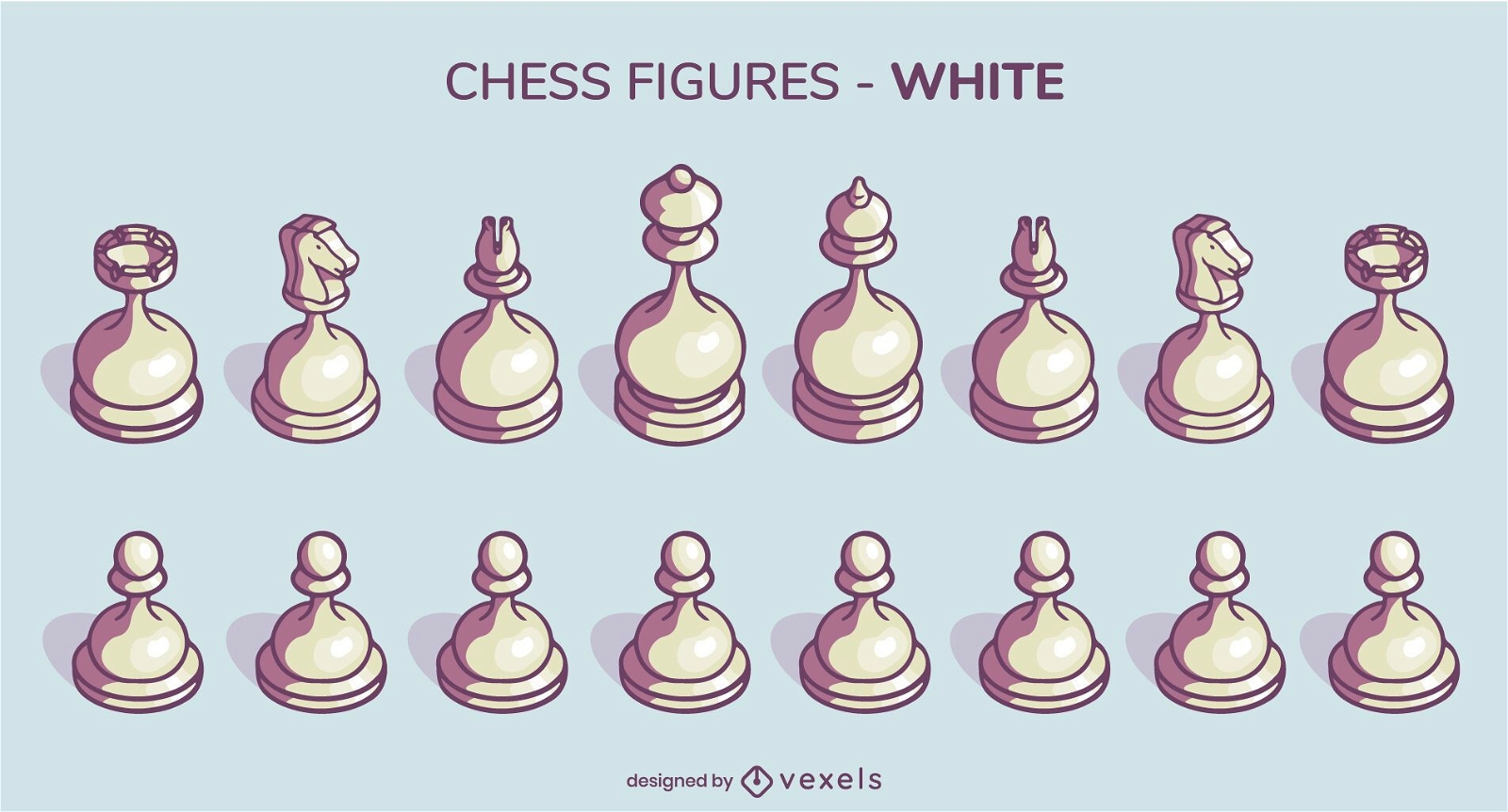 Conjunto de piezas de ajedrez redondeadas blancas ilustración