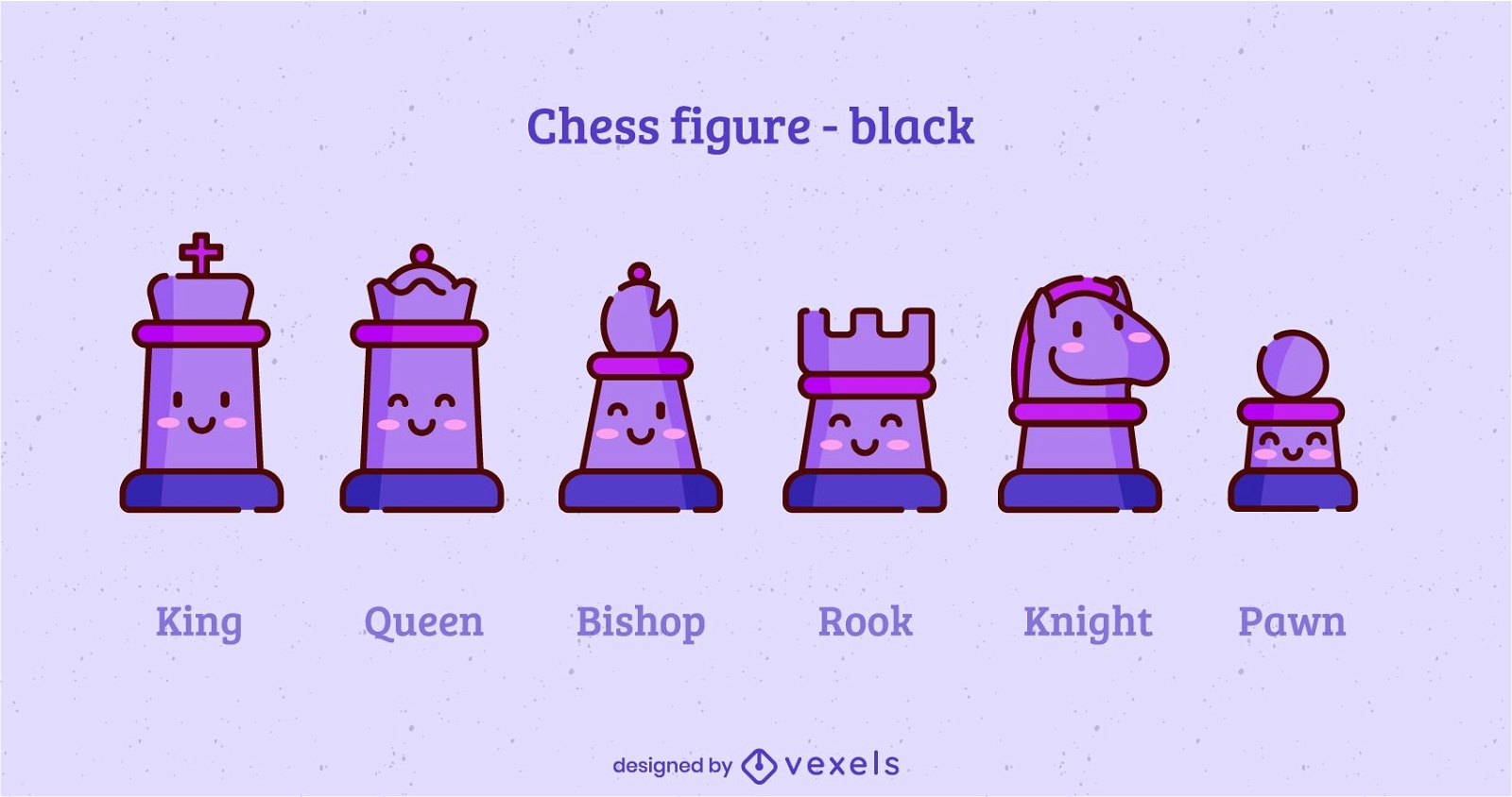 Kawaii chess pieces color stroke set