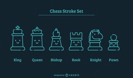 Kawaii chess pieces stroke set