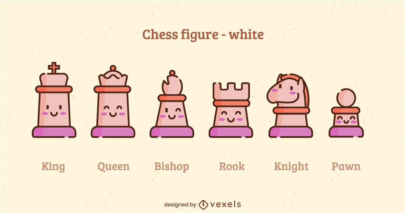 Conjunto de traços coloridos de peças de xadrez branco Kawaii