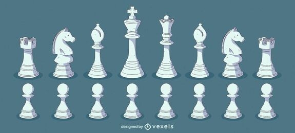 White chess pieces color illustration set