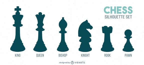 Chess pieces detailed silhouettes set