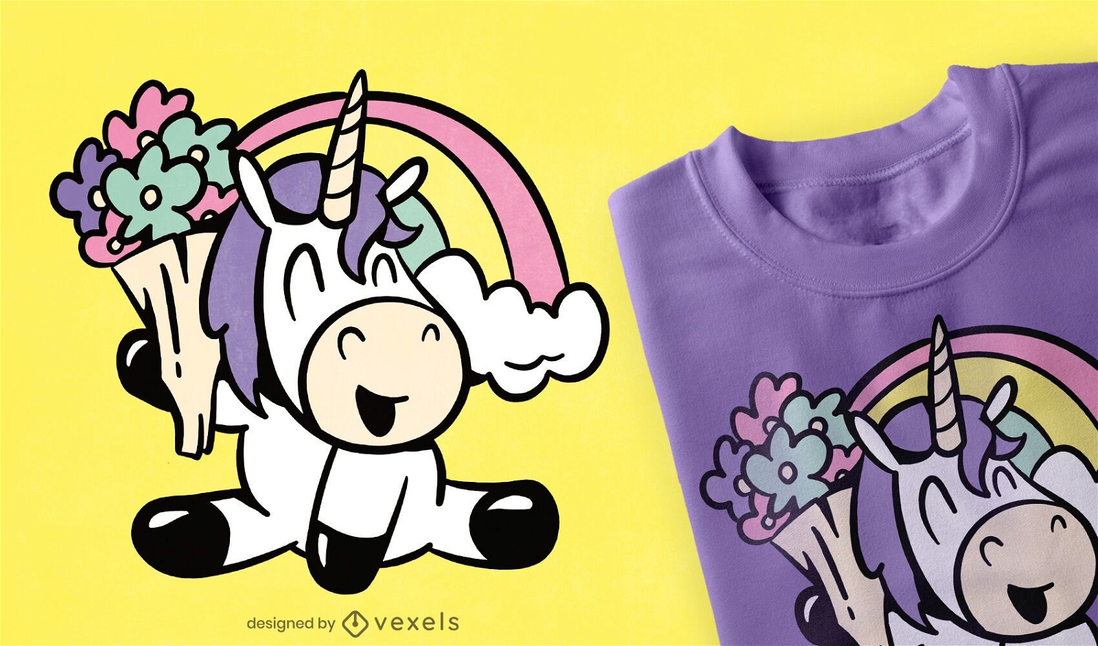 Cute flower unicorn t-shirt design