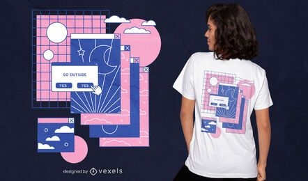 Design de t-shirt vaporwave com guias de computador