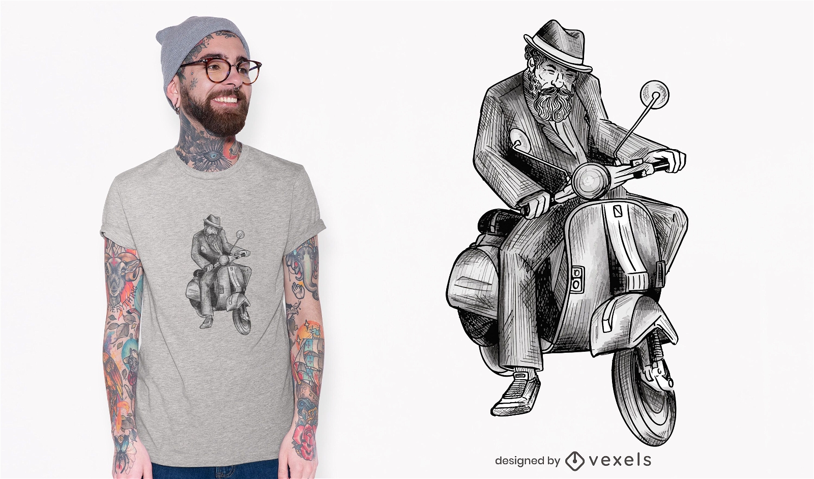 Homem no design de camiseta de moto
