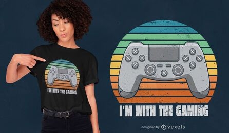 Diseño retro de la camiseta de la cita del joystick de la puesta del sol