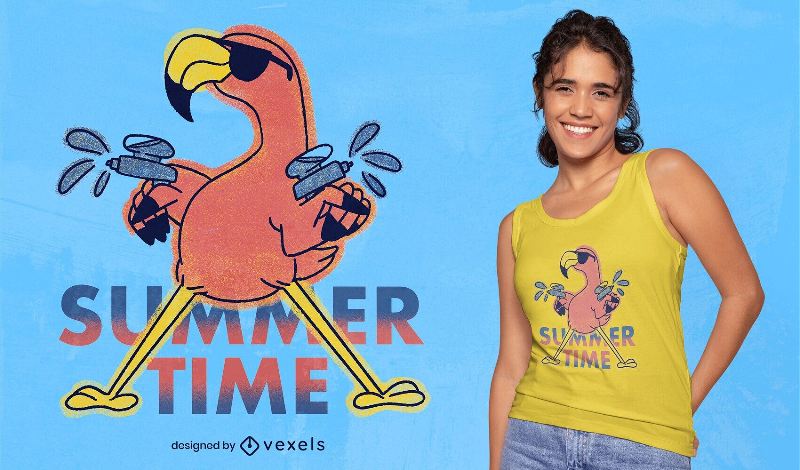 Sommerzeit Flamingo Doodle T-Shirt PSD