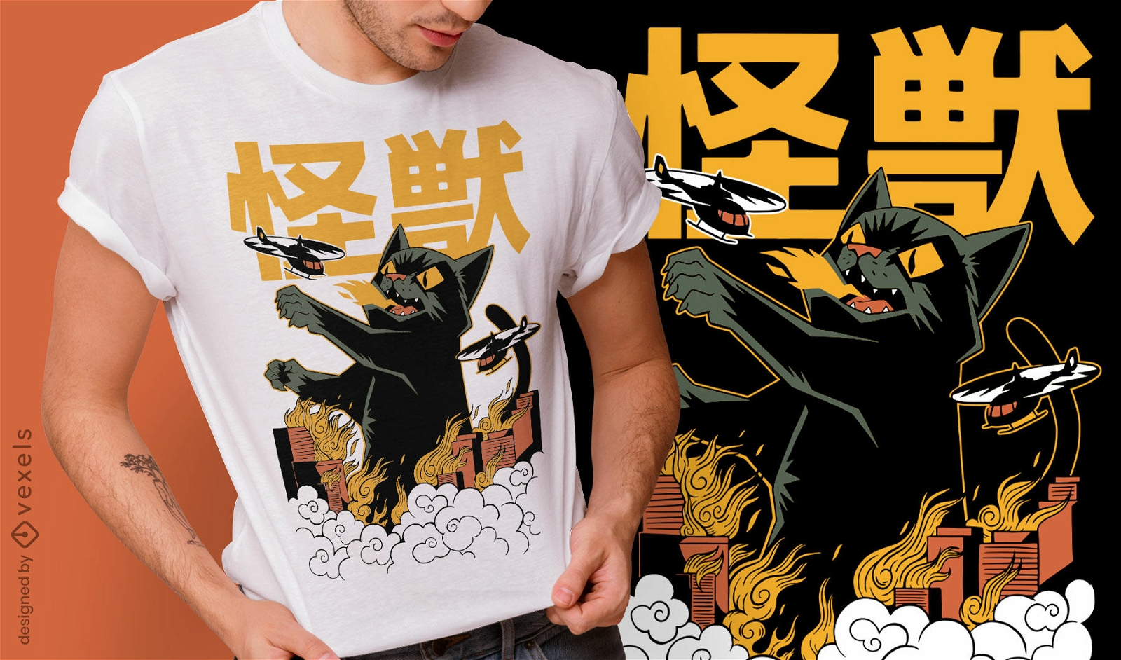 Dise?o de camiseta Kaiju anime cat monster