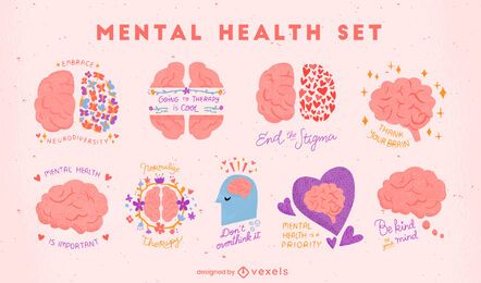 Conjunto de cerebros de conciencia de salud mental.