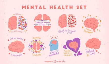 Set of mental health awareness brains
