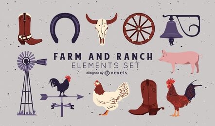Semi flat farm and ranch elements set