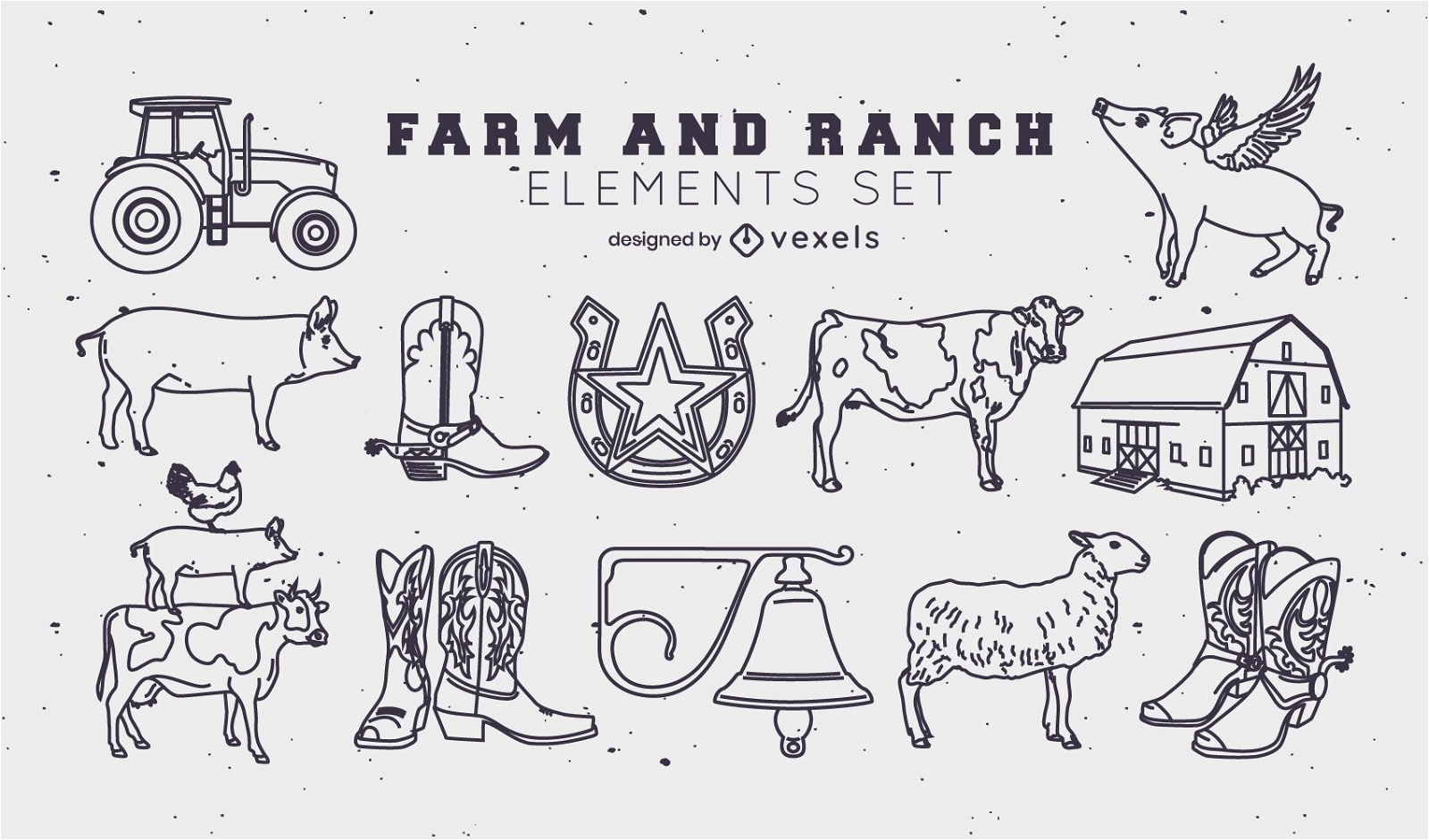 Ranch and farm stroke elements set