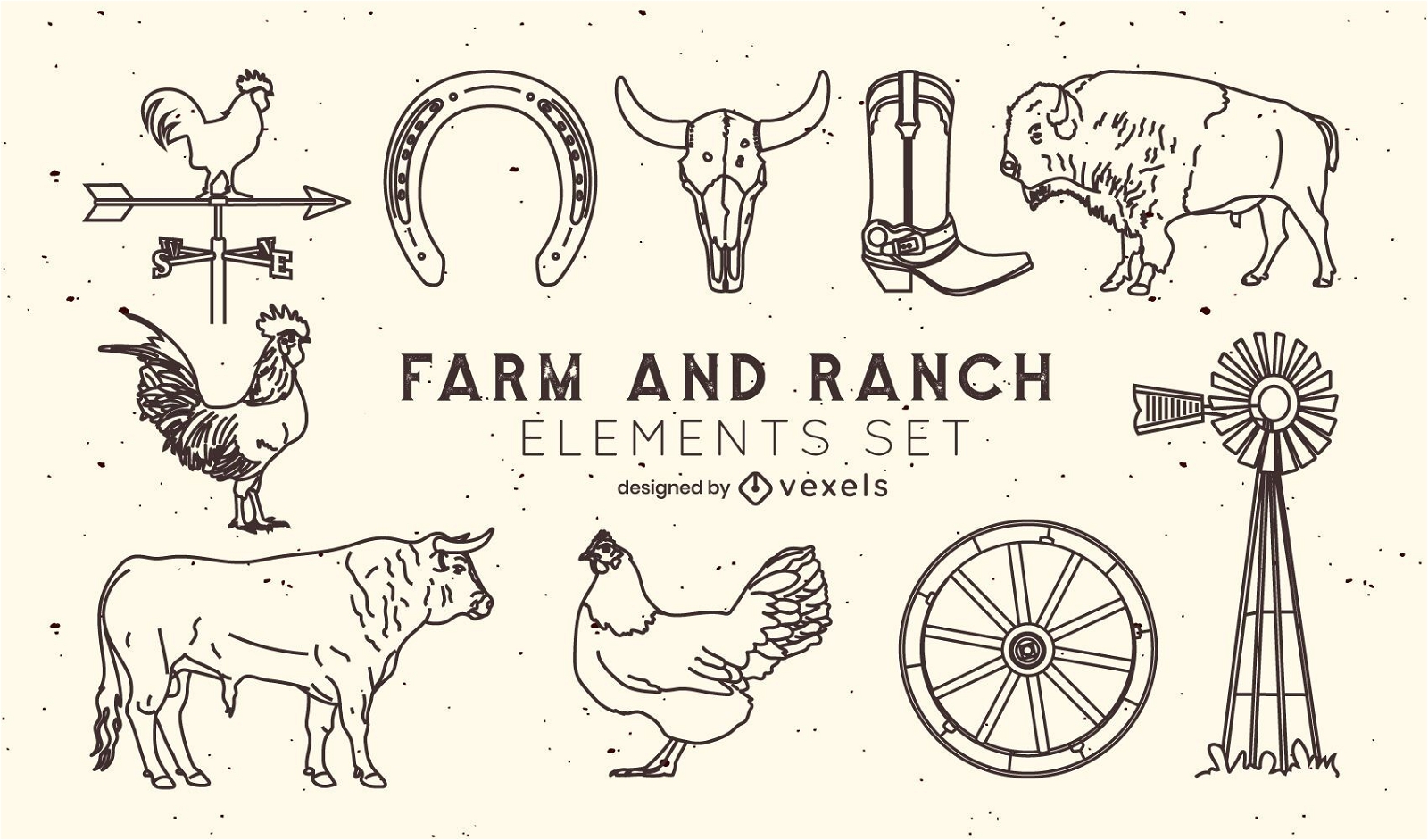 Farm- und Ranch-Stroke-Elemente-Set