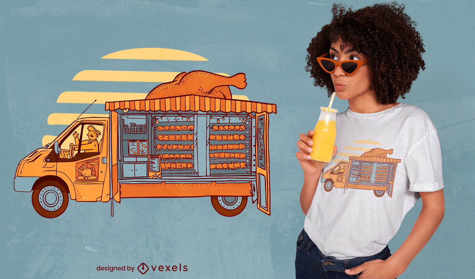 Hühnchen-Food-Truck-T-Shirt-Design