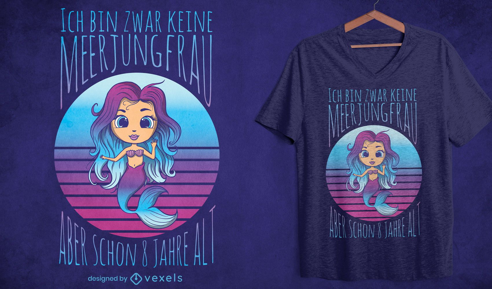 Diseño de camiseta de cita alemana de sirena de dibujos animados