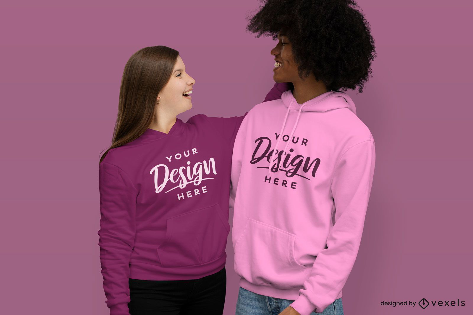 Happy couple hugging hoodie mockup