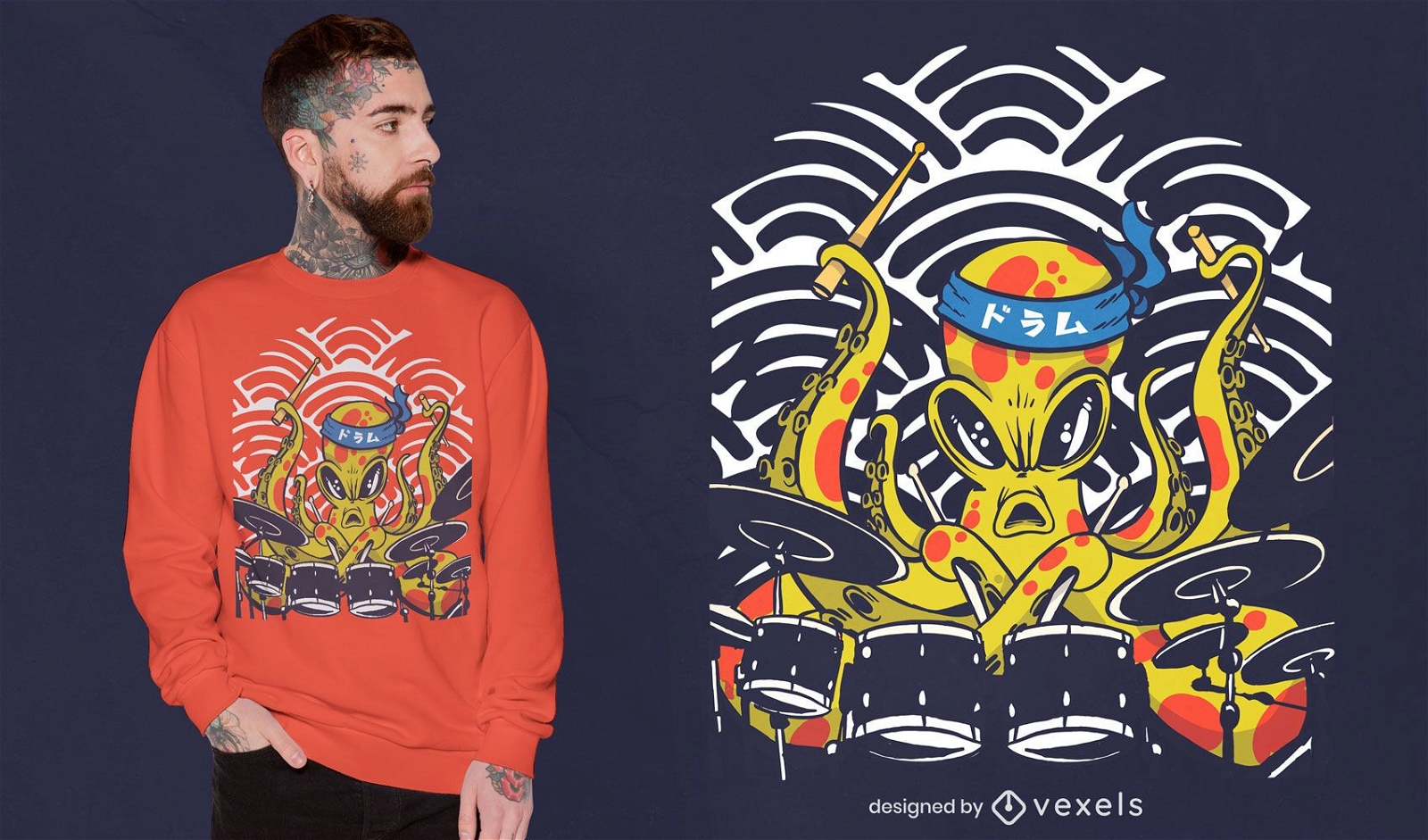 Oktopus-Schlagzeuger-T-Shirt-Design