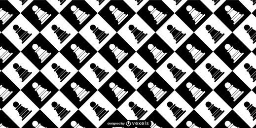 Geometric black & white chess pieces pattern