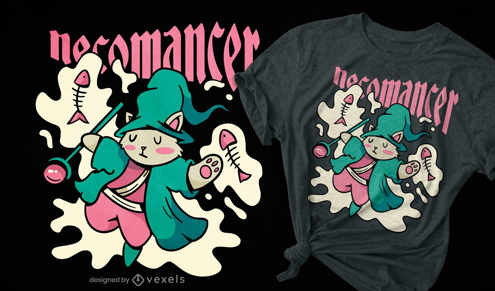 Cute cartoon wizard cat t-shirt design