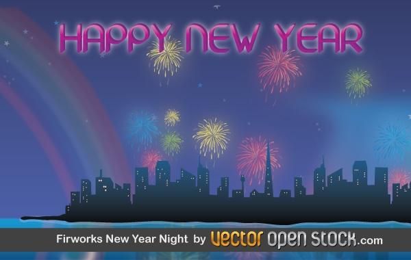 Fireworks New Year Night - Vector Download