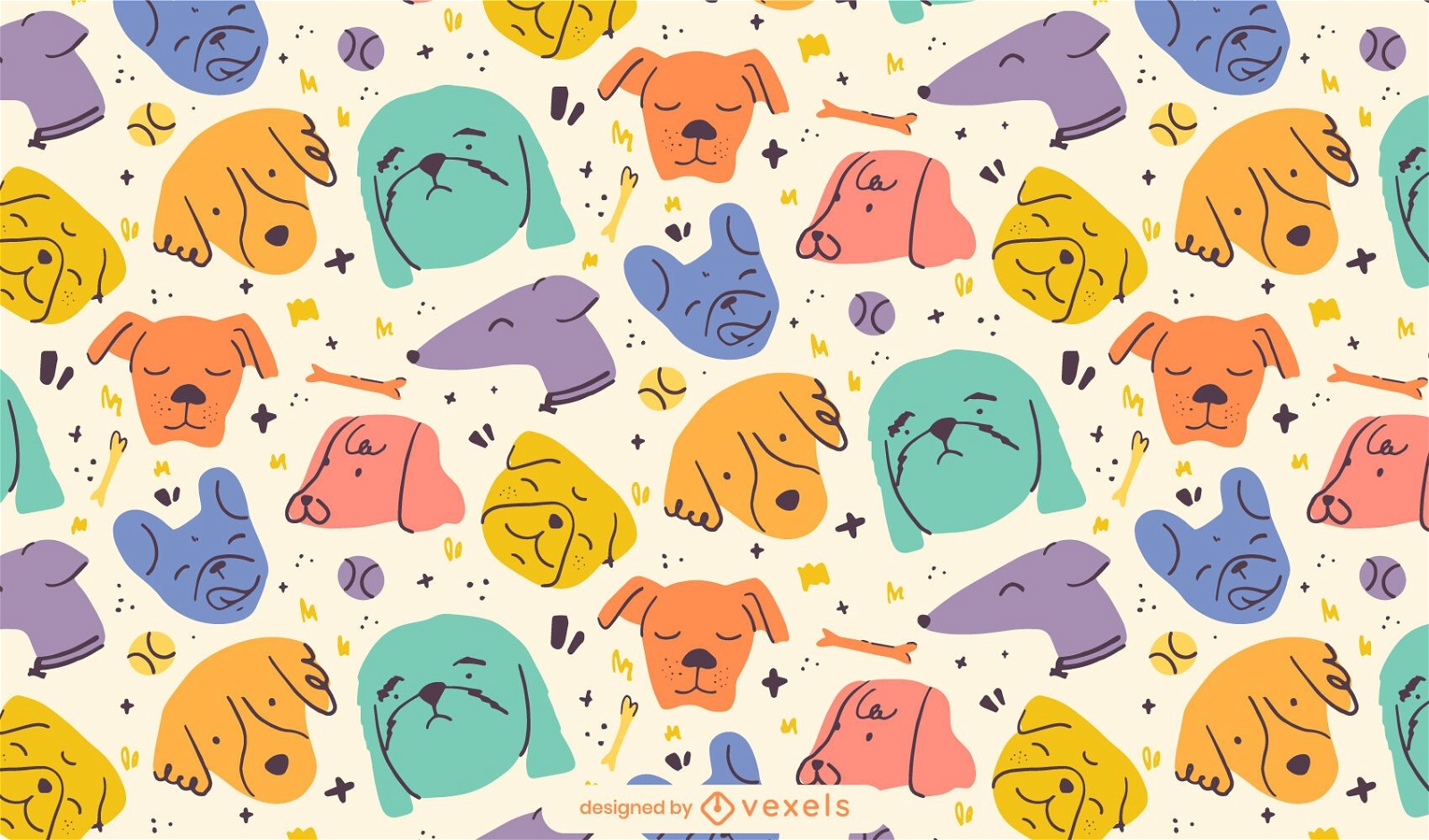 Desenho de padrão de doodle de cabeças de animais de cachorro