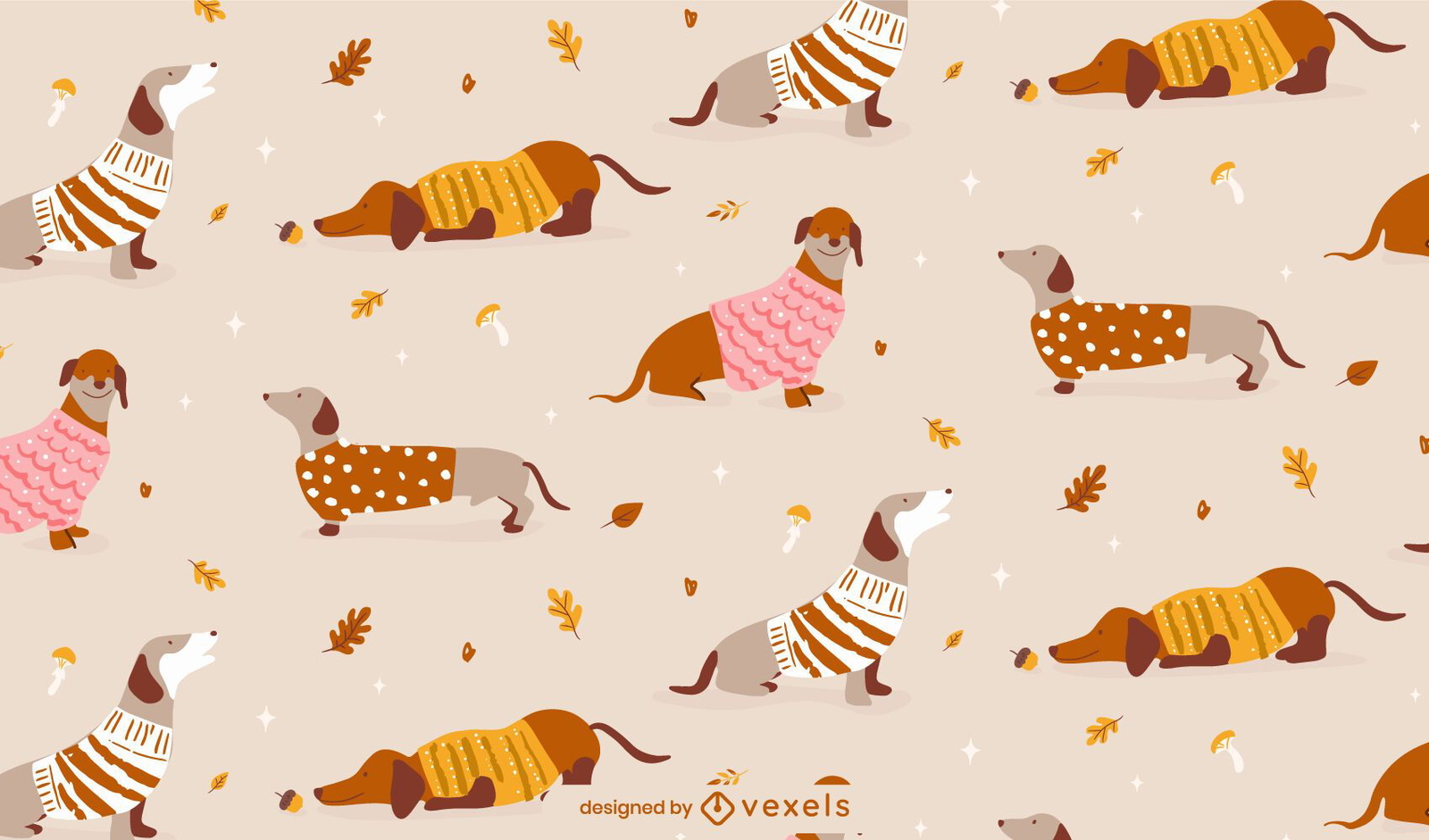 Diseño de patrón animal otoño perro Dachshund