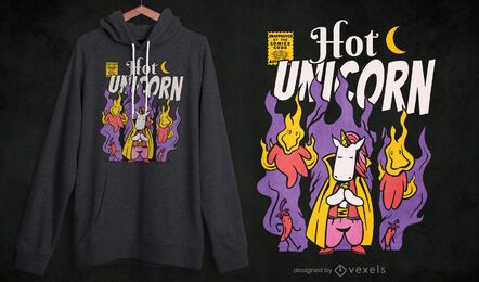 Heißes Einhorn-Cartoon-T-Shirt-Design